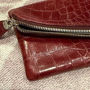 Henry Bendel Chic Burgundy Crocodile-Patterned Clutch